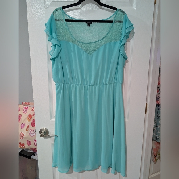 Torrid  Mint Green/Aqua Blue Lace Neck Chiffon Midi Dress in Size 2 (18/20) - Picture 1 of 13